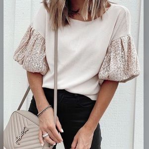 Lace Short Sleeve Sweater